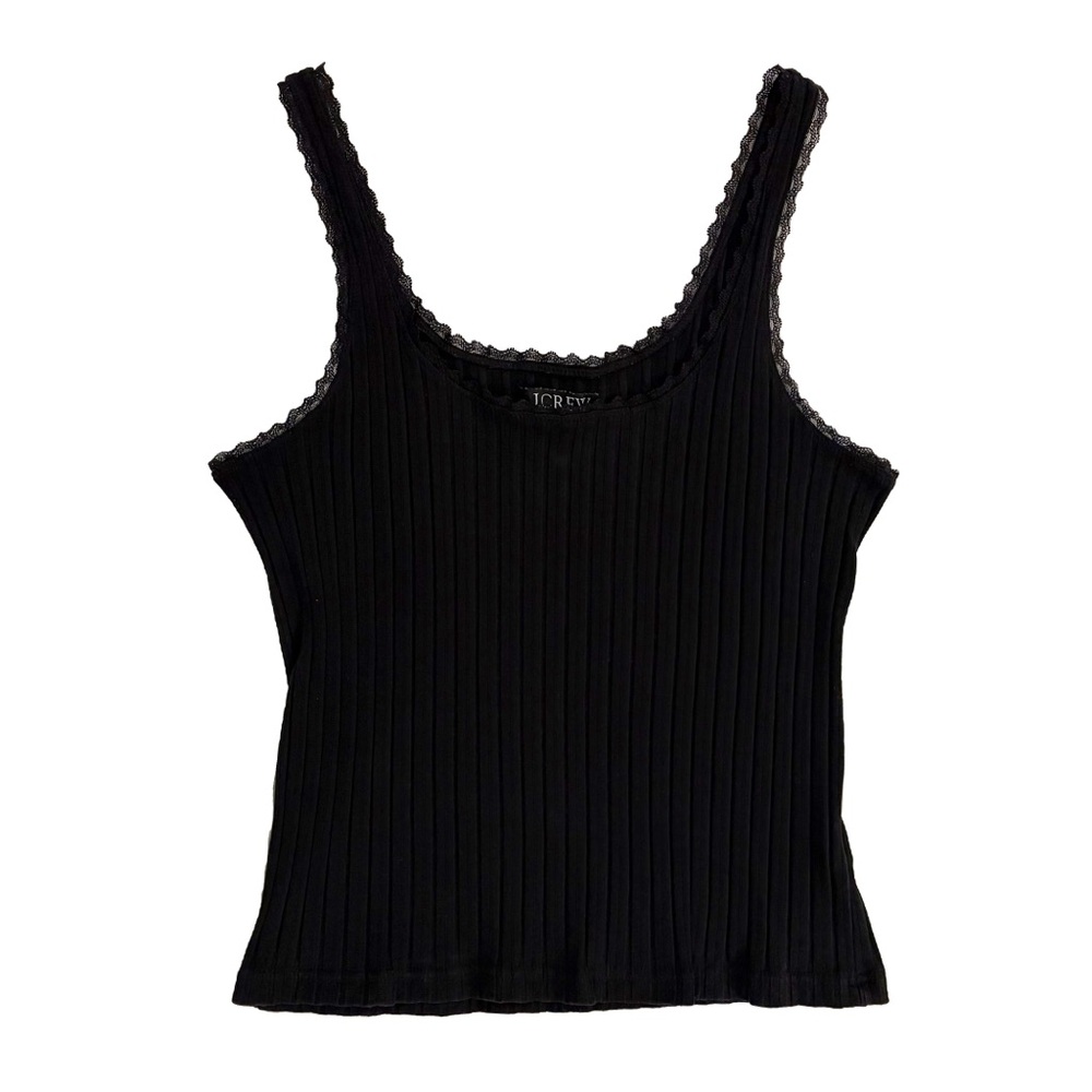 J Crew black ribbed cotton lace tank top size L